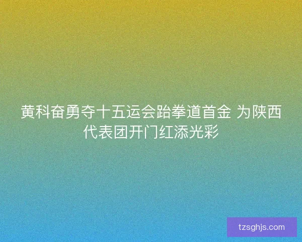 黄科奋勇夺十五运会跆拳道首金 为陕西代表团开门红添光彩